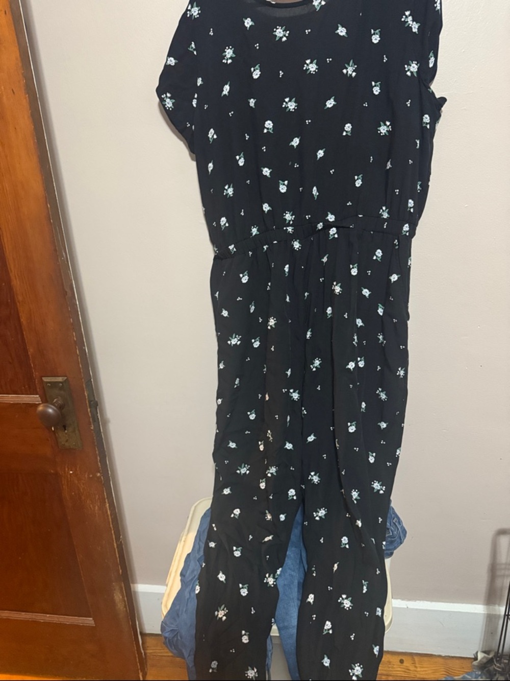 Old Navy Black Jumpsuit with White Floral Print